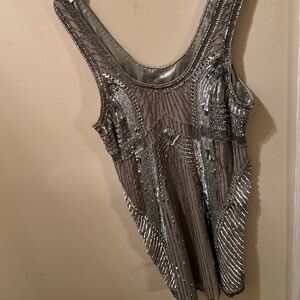 A Beautiful Beaded Brand New Parker silver dress size S
